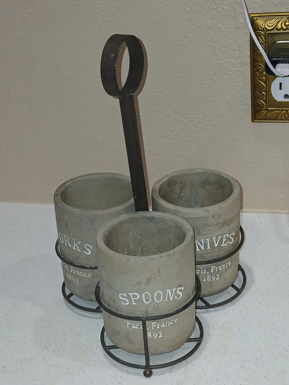 Pier 1 concrete Kitchen Utensil And Silverware holders set.